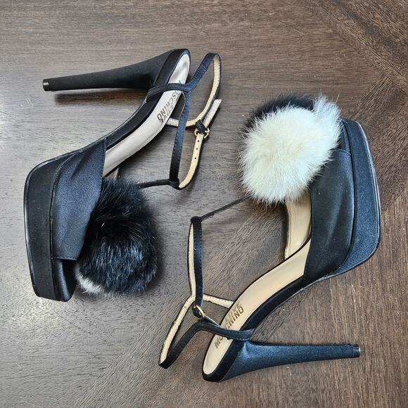Love Moschino Satin Pom Pom Platform Heels Womens EU 37 US 7 Black Stiletto Y2K - Picture 2 of 12